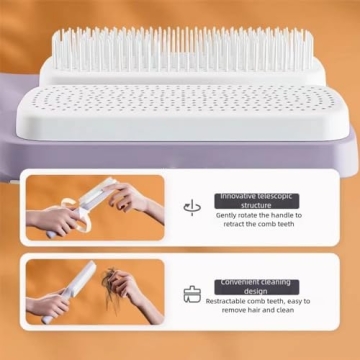 Self Cleaning Hair Brushes, Easy Clean Hair Brush with Retractable Bristles, Anti Static Massage Comb Brush for Effortless Hair Removal and Cleaning