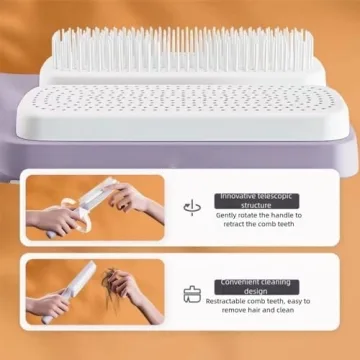 Self Cleaning Hair Brushes, Easy Clean Hair Brush with Retractable Bristles, Anti Static Massage Comb Brush for Effortless Hair Removal and Cleaning