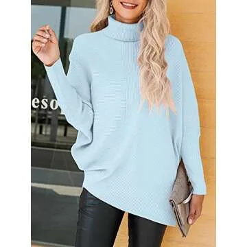 ANRABESS Womens Turtleneck Long Sleeve Sweater Asymmetric Hem Casual Winter Pullover Knit Tops 3NL91-lanse-S Blue