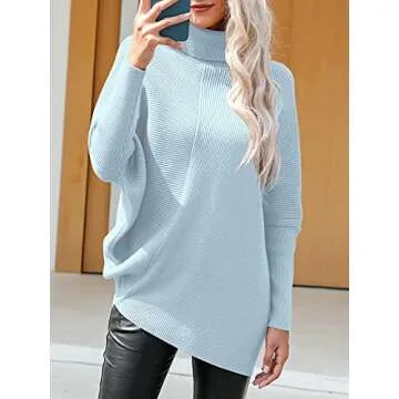 ANRABESS Womens Turtleneck Long Sleeve Sweater Asymmetric Hem Casual Winter Pullover Knit Tops 3NL91-lanse-S Blue