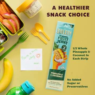 SOLELY - Organic Pineapple Coconut Fruit Jerky - 12 Individually Wrapped Fruit Strips - Fruit Leathe...