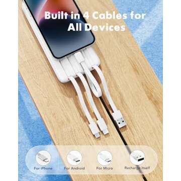 Charmast Power Bank 20000mAh, 20W Fast Charging Portable Charger with Built-in Cables, USB C Battery...