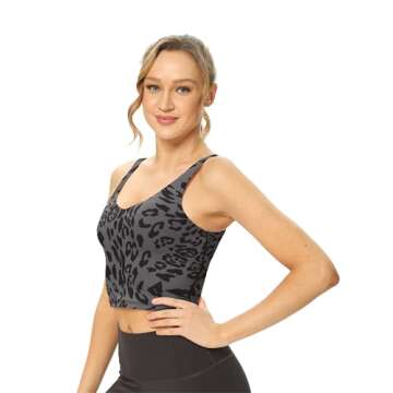 Ritiriko Leopard Print Tops for Women - Women Cropped Running Shirts Longline Padded Sports Bra for Athletic Yoga Fitness