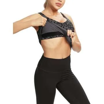 Ritiriko Leopard Print Tops for Women - Women Cropped Running Shirts Longline Padded Sports Bra for Athletic Yoga Fitness