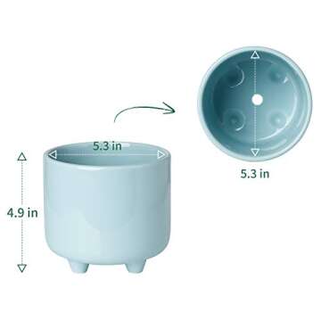 POTEY Plant Pot with Drainage Hole 051704 5.3 Inch Glazed Ceramic Modern Planters Indoor Bonsai Container for Plants Flower Aloe(Shiny Blue, Plants Not Included)