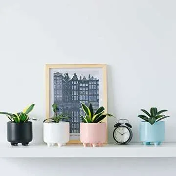 POTEY Plant Pot with Drainage Hole 051704 5.3 Inch Glazed Ceramic Modern Planters Indoor Bonsai Container for Plants Flower Aloe(Shiny Blue, Plants Not Included)