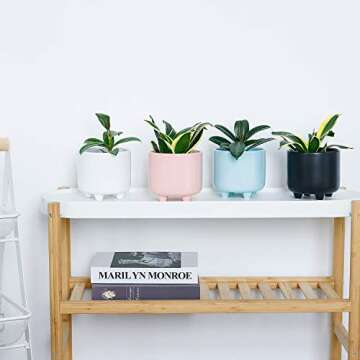 POTEY Plant Pot with Drainage Hole 051704 5.3 Inch Glazed Ceramic Modern Planters Indoor Bonsai Container for Plants Flower Aloe(Shiny Blue, Plants Not Included)