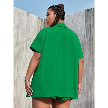 YYJN Womens Linen Cotton 2 Piece Outfits Button Down Half Sleeve Shirt&Summer High Waist Drawstring Shorts Set 02(Green,M)