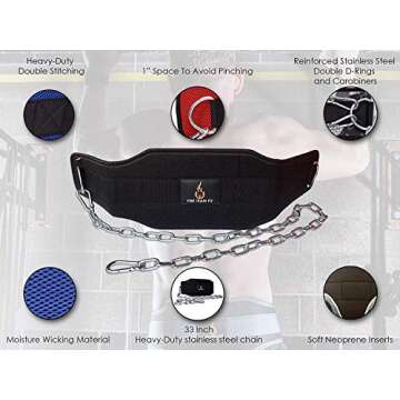 Fire Team Fit Weighted Belt with Chain, For Pullups, Dips, Weight Lifting, Powerlifting, & Cross Training