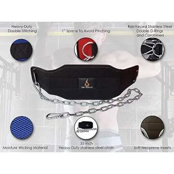 Fire Team Fit Weighted Belt with Chain, For Pullups, Dips, Weight Lifting, Powerlifting, & Cross Training
