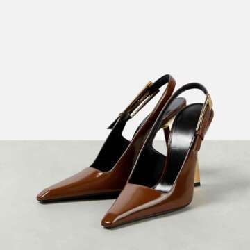 THESHY Women's Slingback Stiletto High Heels - Chic Brown Patent Leather Pumps