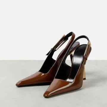 THESHY Women's Slingback Stiletto High Heels - Chic Brown Patent Leather Pumps