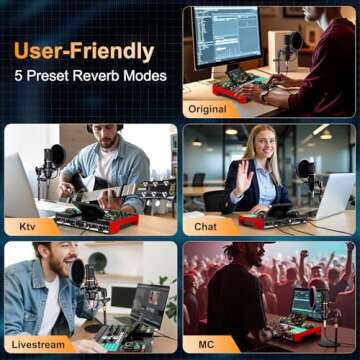 Podcast Microphone Bundle with Live Sound Card Audio Mixer, Podcast Equipment Bundle with 3.5mm Condenser Microphone for Pc/Phone Live Streaming Singing Gaming, Sound Board with Voice Changer, Denoise