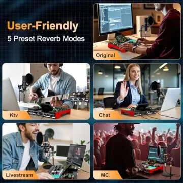 Podcast Microphone Bundle with Live Sound Card Audio Mixer, Podcast Equipment Bundle with 3.5mm Condenser Microphone for Pc/Phone Live Streaming Singing Gaming, Sound Board with Voice Changer, Denoise