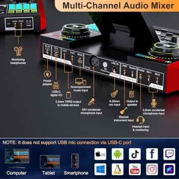 Podcast Microphone Bundle with Live Sound Card Audio Mixer, Podcast Equipment Bundle with 3.5mm Condenser Microphone for Pc/Phone Live Streaming Singing Gaming, Sound Board with Voice Changer, Denoise