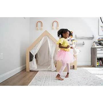 Avenlur Flair - 5 in 1 Indoor Playhouse with Desk Table, Chair, Chalkboard, Floor Cushion and Curtain Shades - Montessori and Waldorf Style for Ages 1 to 8 Years Old - (Large, Colorful Windowpane)