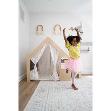 Avenlur Flair - 5 in 1 Indoor Playhouse with Desk Table, Chair, Chalkboard, Floor Cushion and Curtain Shades - Montessori and Waldorf Style for Ages 1 to 8 Years Old - (Large, Colorful Windowpane)