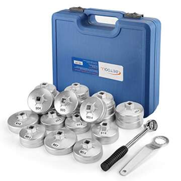 BETOOLL 23pcs Oil Filter Wrench Set, Oil Filter Socket Set with 65, 67, 72, 73, 74, 75, 76, 79, 84, 89, 91, 92, 95, 101mm, Compatible with Toyota VW BMW ‌GMC Sierra Ford Volvo