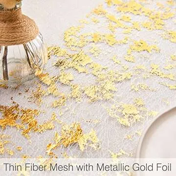 WELTRXE Metallic Gold Table Runner Roll 11 Inch x 49 Feet, Glitter Gold Foil Mesh Table Runner Decorative Dining Table Centerpiece for Party, Wedding, Baby Shower, Christmas, Event Decorations