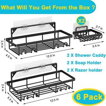 Auchic Shower Caddy - 6 Pack No Drill Organizer