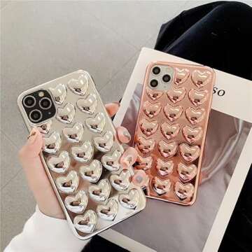 Compatible with iPhone 14 Pro Max case Chrome Silver Heart Shiny and Stylish Premium Three-Dimensional Love Heart Creative Phone case Soft TPU Anti-Shock Suitable for Women and Girls 6.7 inches
