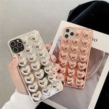 Compatible with iPhone 14 Pro Max case Chrome Silver Heart Shiny and Stylish Premium Three-Dimensional Love Heart Creative Phone case Soft TPU Anti-Shock Suitable for Women and Girls 6.7 inches