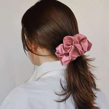 CEELGON Large Silk Satin Scrunchies for Women Big Scrunchies Jumbo Satin Hair Ties Oversized Hair Scrunchies for Thick Curly Hair Pack of 6 (Pink,Champagne,Ivory,Gold)