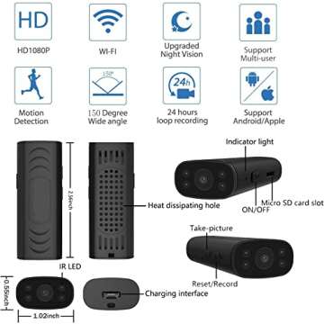 Hidden Security Cameras HUOMU Mini spy cam 1080P HD Wireless WiFi Remote View Tiny Home Surveillance...
