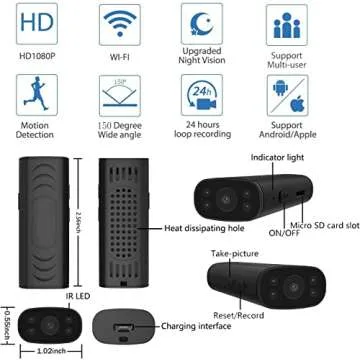 Hidden Security Cameras HUOMU Mini spy cam 1080P HD Wireless WiFi Remote View Tiny Home Surveillance...