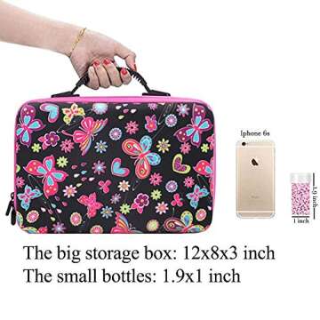 SanerDirect 60 Grids Diamond Painting Storage Container, Diamonds Drill Container, Round Butterfly Container Case for Diamond Painting, Double Zipper Carry Bag with Accessories
