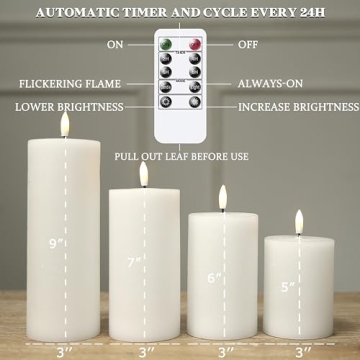 LUSHABOR Flameless Remote Candles - Real Wax with Timer