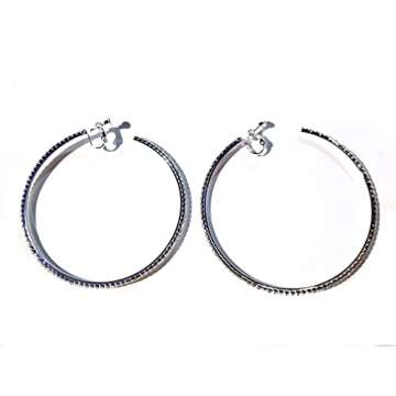 Clip-on Earrings Silver Tone Crystal Rhinestone Large Hoop Earrings 3 inch Hoop Earrings
