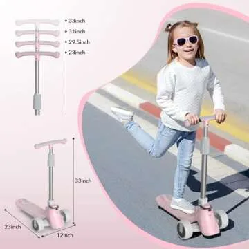 Kick Scooter for Kids Ages 3, Anti-Slip Deck, 4Adjustable Height Handlebars, Flashing LED Lights&Music and Widen Wheel, Toddler Scooter (Pink), 220lbs