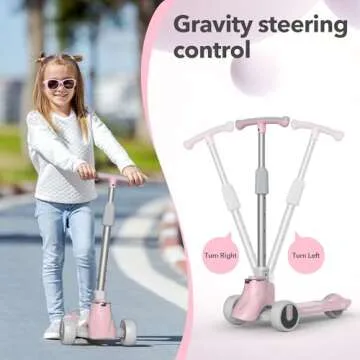 Kick Scooter for Kids Ages 3, Anti-Slip Deck, 4Adjustable Height Handlebars, Flashing LED Lights&Music and Widen Wheel, Toddler Scooter (Pink), 220lbs