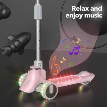 Kick Scooter for Kids Ages 3, Anti-Slip Deck, 4Adjustable Height Handlebars, Flashing LED Lights&Music and Widen Wheel, Toddler Scooter (Pink), 220lbs