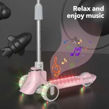 Kick Scooter for Kids Ages 3, Anti-Slip Deck, 4Adjustable Height Handlebars, Flashing LED Lights&Music and Widen Wheel, Toddler Scooter (Pink), 220lbs