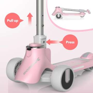 Kick Scooter for Kids Ages 3, Anti-Slip Deck, 4Adjustable Height Handlebars, Flashing LED Lights&Music and Widen Wheel, Toddler Scooter (Pink), 220lbs