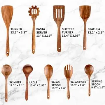 Zulay Kitchen Teak Wood Utensil Set - Non-Stick 9-Piece Set