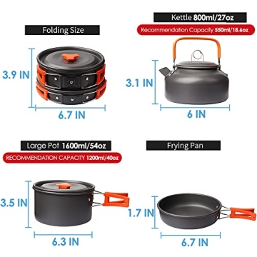 Gutsdoor Camping Cookware Set - Lightweight & Compact Cooking