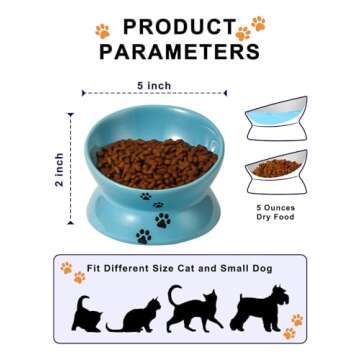 Y YHY Elevated Cat Food Bowl, Ceramic Raised Bowl, Tilt Angle Protects Cat's Spine, Anti Vomiting Dish, Backflow Prevention, Lake Blue