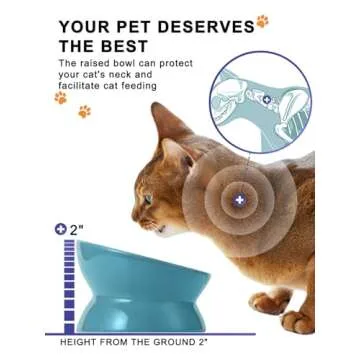 Y YHY Elevated Cat Food Bowl, Ceramic Raised Bowl, Tilt Angle Protects Cat's Spine, Anti Vomiting Dish, Backflow Prevention, Lake Blue