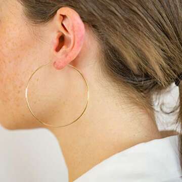 Columbus 14K Gold Plated Thin Endless Hoop Earrings - Lightweight Wire Hoops (Gold, 60)