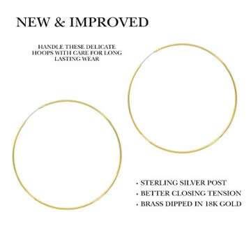 Columbus 14K Gold Plated Thin Endless Hoop Earrings - Lightweight Wire Hoops (Gold, 60)