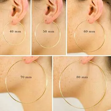 Columbus 14K Gold Plated Thin Endless Hoop Earrings - Lightweight Wire Hoops (Gold, 60)