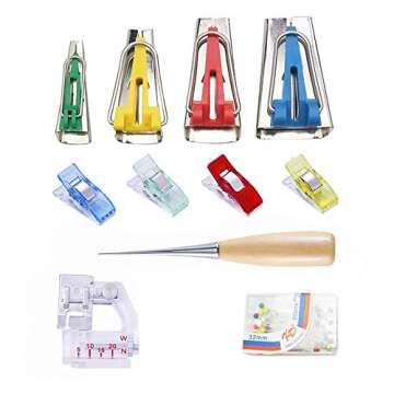 BUTUZE Fabric Bias Tape Makers Kit with Sewing Awl, Positioning Pin, Adjustable Binder Clip,Wooden A...