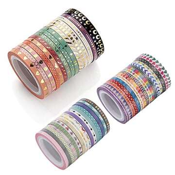 Agutape 48 Rolls Washi Tape Set,Foil Gold Skinny Decorative Masking Washi Tape,3MM Wide DIY Masking Tape