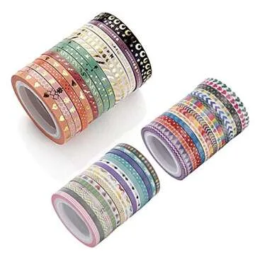 Agutape 48 Rolls Washi Tape Set,Foil Gold Skinny Decorative Masking Washi Tape,3MM Wide DIY Masking Tape