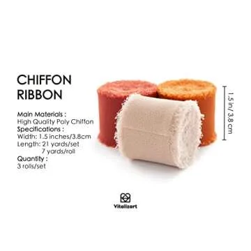 Vitalizart Fall Handmade Chiffon Silk Ribbon Fringe 1.5" x 21 Yd Terracotta Frayed Edges Ribbons for...