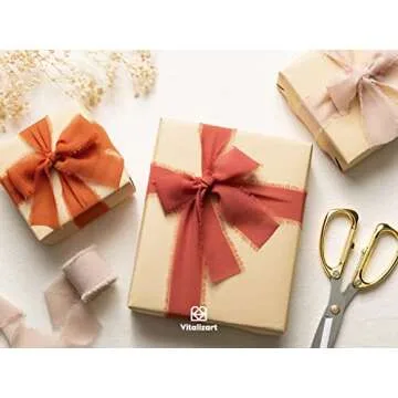 Vitalizart Fall Handmade Chiffon Silk Ribbon Fringe 1.5" x 21 Yd Terracotta Frayed Edges Ribbons for Wedding Invitations Bridal Bouquets Gifts Wrapping Crafts Holiday Party Decorations