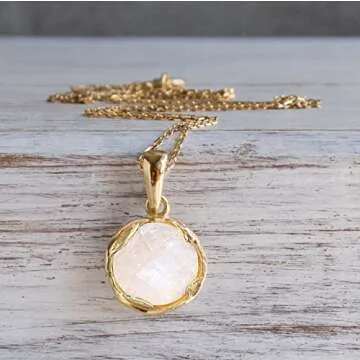 14K Gold Plated Moonstone Necklace for Women - Moonstone Pendant Gold Necklace - June Gold Birthstone Necklace - Gold Statement Necklaces - Anniversary Jewelry - Moonstone Jewelry